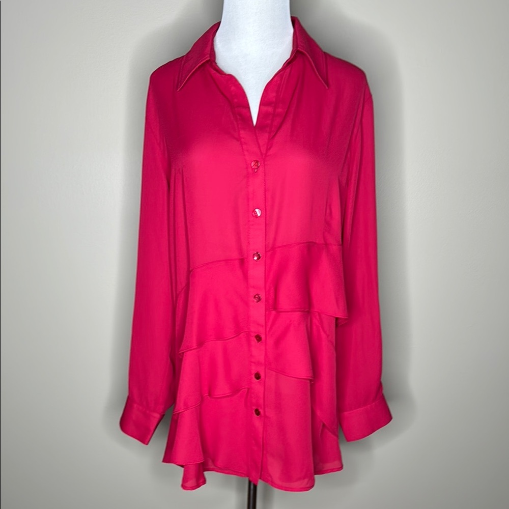 Finley womens Jenna crepe scarlett blouse ruffled front size XL.